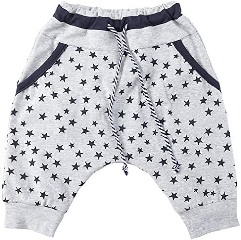 Pointss Boys’ Printed Summer Haren Style Shorts Casual Jogger Pants Hip Hop Pants (X-Small, Gray)