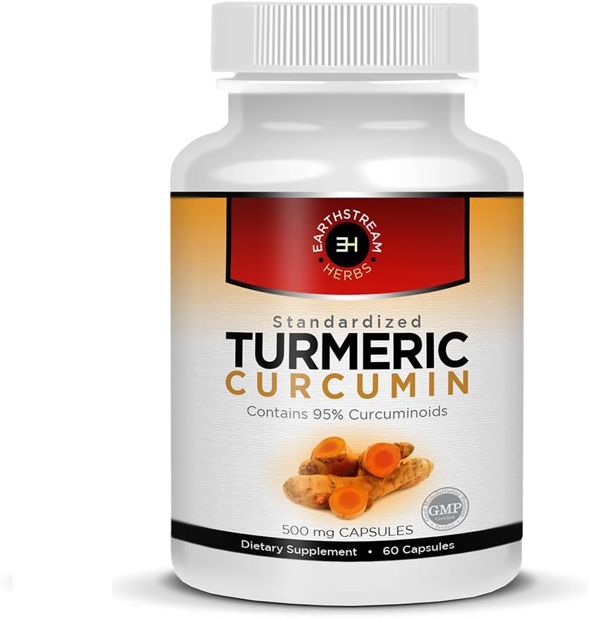 Earthstream Herbs Standardized Turmeric Curcumin Capsules 500mg - Pure Turmeric Root and Extract