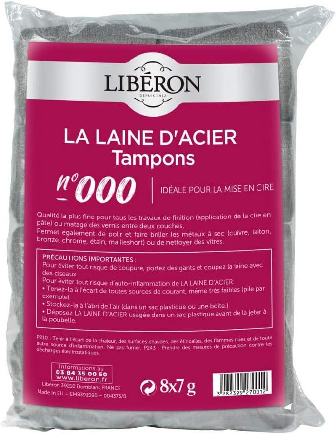 Libéron Steel Wool No. 000 - Waxing - Bag of 8 Stamps, n° 000 - Sachet 8 tampons