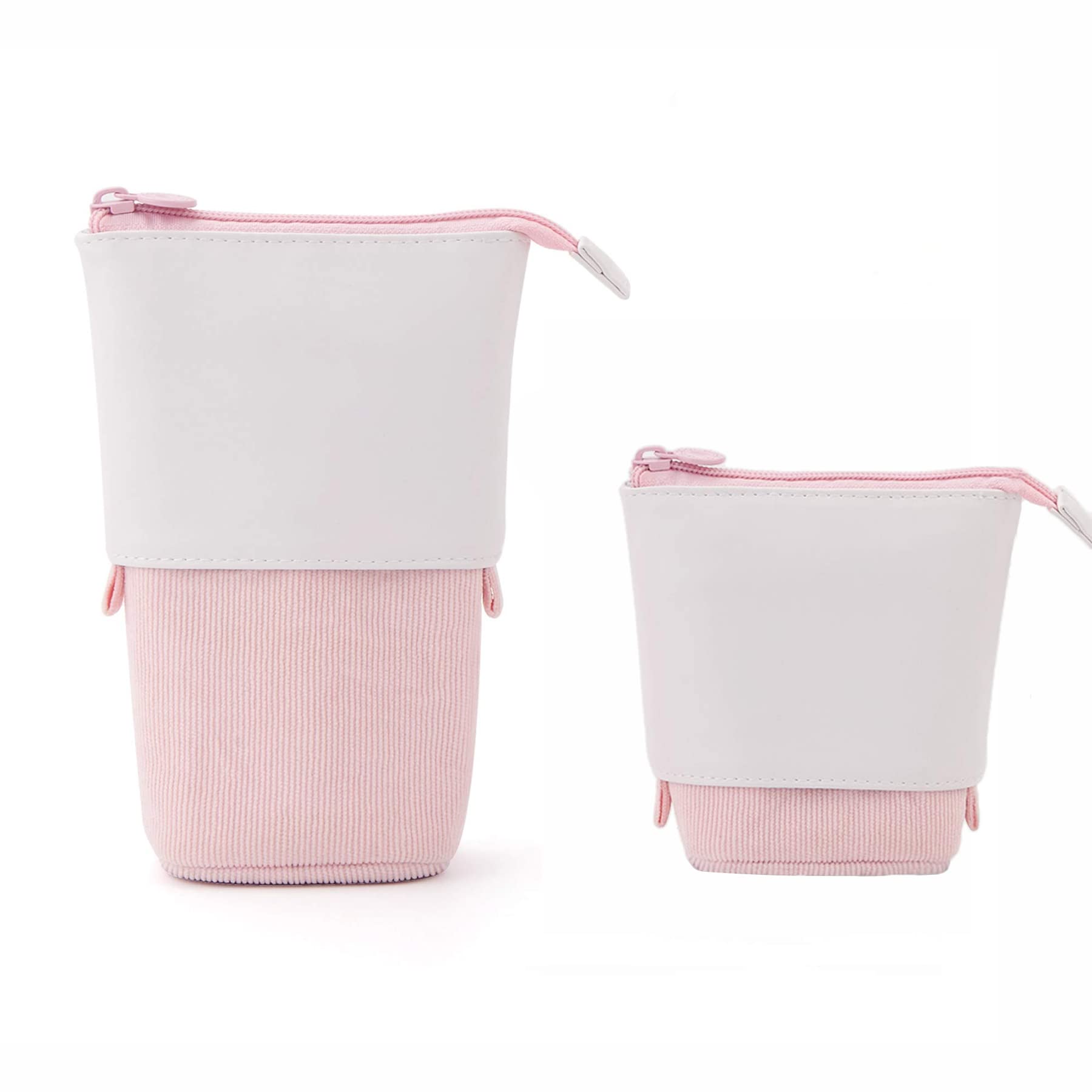 YeahBoom Pencil Case Zip, 2-in-1 Pencil Case and Pen Holder, Pencil Case Girls, Stand Pencil Holder, Telescopic Pencil Case, Pen Holder for Teenagers, Students, pink, PU-Design, /