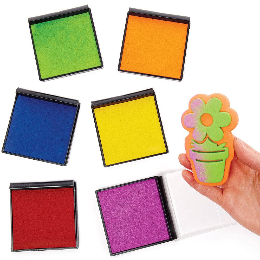 Baker Ross FC867 Rainbow Colours Ink Stamps Pads - Pack of 6, Crafts for Kids, Stamping for Paper and Card, Scrapbooking Supplies