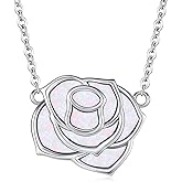 CUOKA MIRACLE Rose Flower Pendant, Women Opal Necklace 925 Sterling Silver Opal Flower Necklace Adjustable Chain Pendant,Valentine`s Day Mother`s Day Gift Jewelry