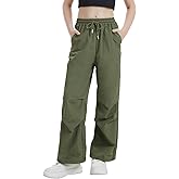 Hvididan Girls Parachute Cargo Pants Drawstring Waterproof Causal Hiking Pants for Girls Pockets Lightweight Running Joggers