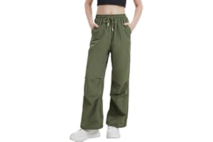 Hvididan Girls Parachute Cargo Pants Drawstring Waterproof Causal Hiking Pants for Girls Pockets Lightweight Running Joggers