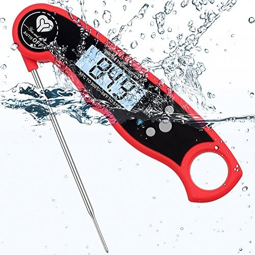 DORAMILE Digital Meat Thermometer, Electric Instant Read Food Thermometer with Calibration, Backlight, Magnet, and Collapsible Internal Probe, Cooking Thermometer for Kitchen, Grilling BBQ(Red)