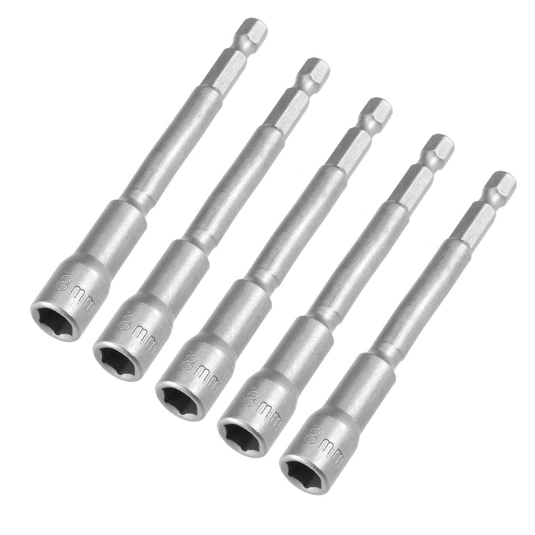 Sourcingmap 5 Pcs 1/4" Quick-Change Hex Shank 8mm Nut Setter Driver Drill Bit, 100mm Length, Metric No-Magnetic