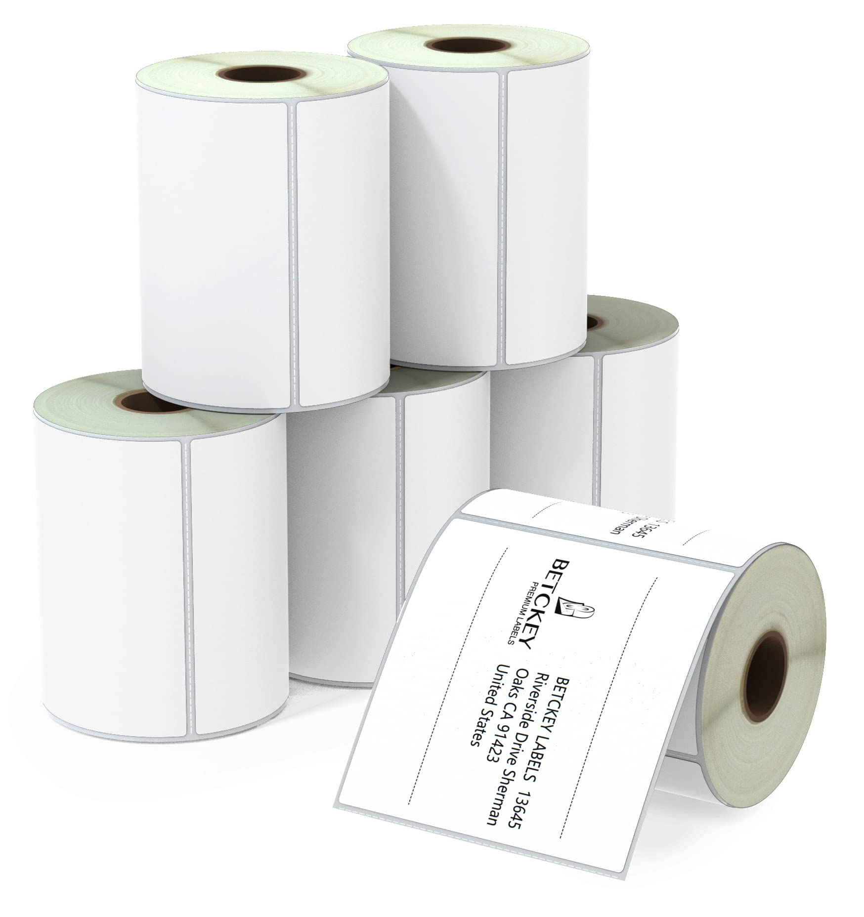 BETCKEY - 102mm x 102mm (4 in x 4 in) Perforated Thermal Shipping Labels and Large Squares Compatible with Zebra Printers and Other [6 Rolls/2100 Labels]