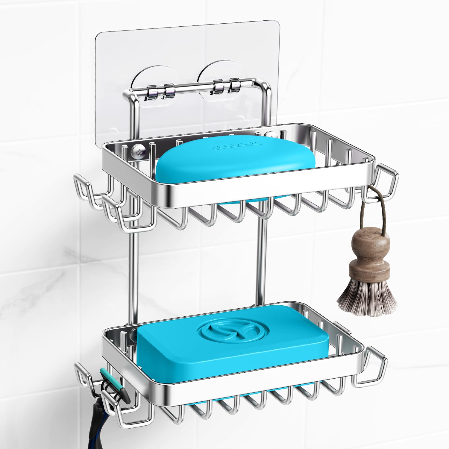 Photo 1 of Nieifi Adhesive 2 Tier Bar Soap Holder, Stainless Steel for Shower Wall, Soap Dish for Bathroom, Silver