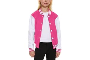 ACEFAST INC Kids Baseball Jacket School Varsity Uniform Casual Sweatshirt Girls Sweater Jacket Baseball Solid Color