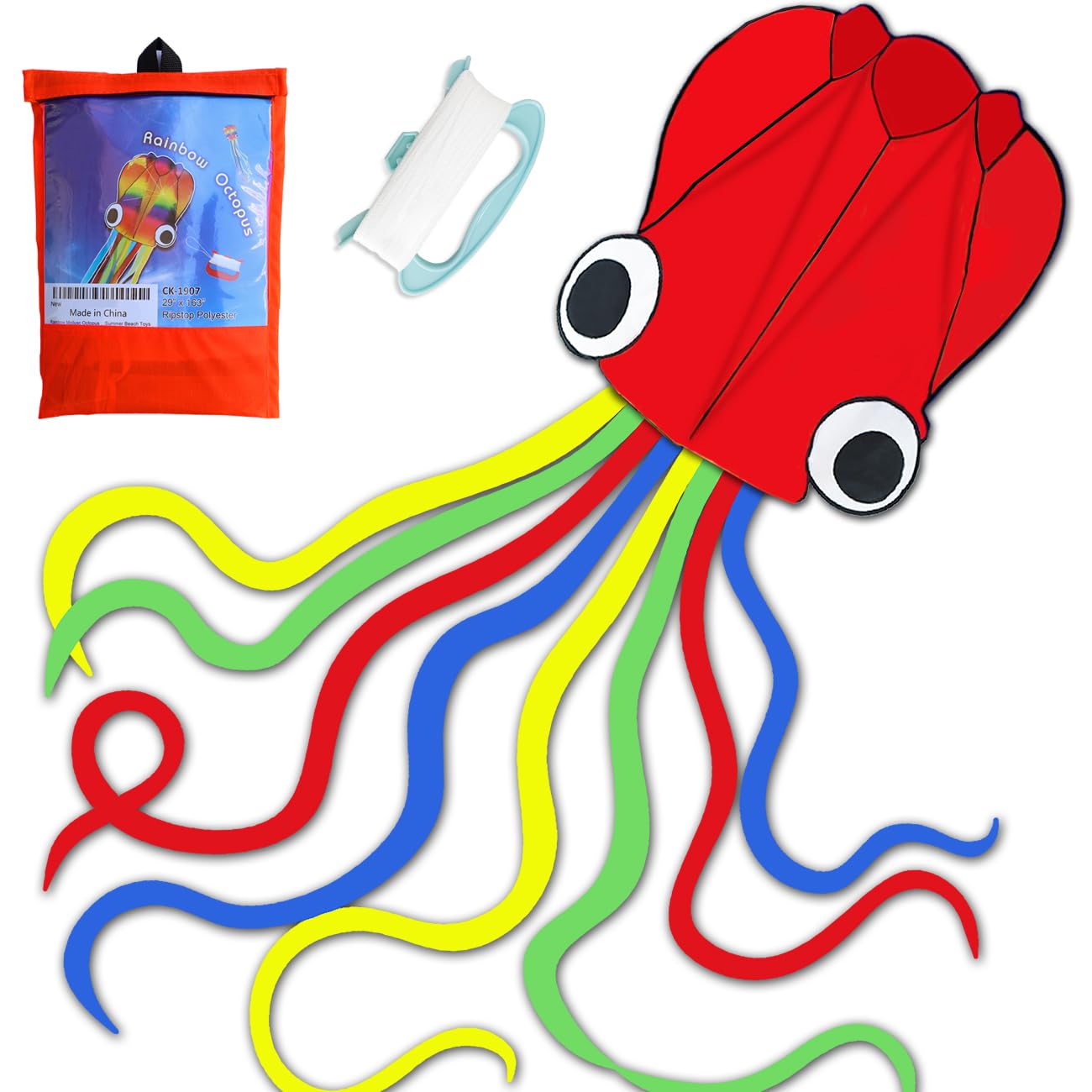 Large Octopus Kite for Kids and Adults, Easy Flyer Kites for Boys and Girls, Beach and Summer Outdoor Toy, kites for asults easy to fly (Red)