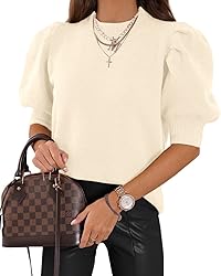 Women's Puff Short Sleeve Sweater Tops 2025 Spring