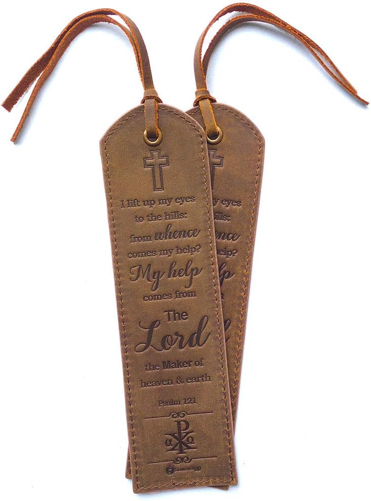 Leather Bible Bookmarks - 2 Leather Christian Bookmarks with Inspirational Bible Verse, Psalm 121, 2-Pack