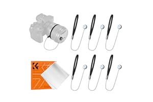 K&F Concept 6 Pack Lens Cap Leash, Elastic Lens Cap Keeper Holder Prevent Lens Cover Lost String with Cleaning Cloth Compatib
