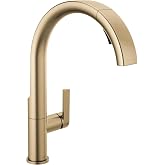 Delta Junction Brushed Nickel Kitchen Faucet With Pull Down Sprayer, Modern Single Hole Kitchen Sink Faucet, Single Handle, Spotshield Stainless 19825LF-SP