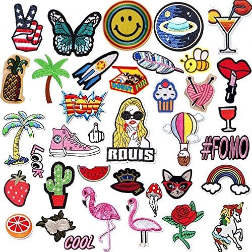 35 PCS 3-10CM Cactus Assorted Size Iron On Embroidered Motif Applique Glitter Sequin Decoration Patches DIY Sew on Patch Perfect for Jeans, Clothing