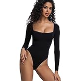 Yuiseaik Womens Long Sleeve Bodysuit Square Neck Sexy Thong Body Suits Slim Fitted Tops for Fall Winter