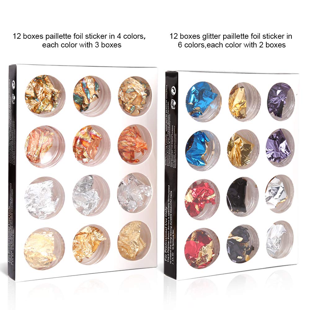 Teenitor 36 Boxes Nail Art Glitter Decorations Pailette Foil Sticker Candy Colors Flakes Nail Kit Sequins Manicure DIY Nail Art Kit Chips Supplies: Beauty