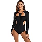 TANGXINST Womens Zip Front Sleeveless One Piece Swimsuit surf Sports Swimwear Tummy Control Swimsuit Full Black
