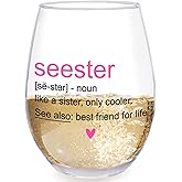 Puuonnnnno Seester Definition Present Gifts for Her - Friendship Soul Gifts for Women Bestie Best Friend - Big Sister Sorority Gift - 13.8 oz Wine Glass