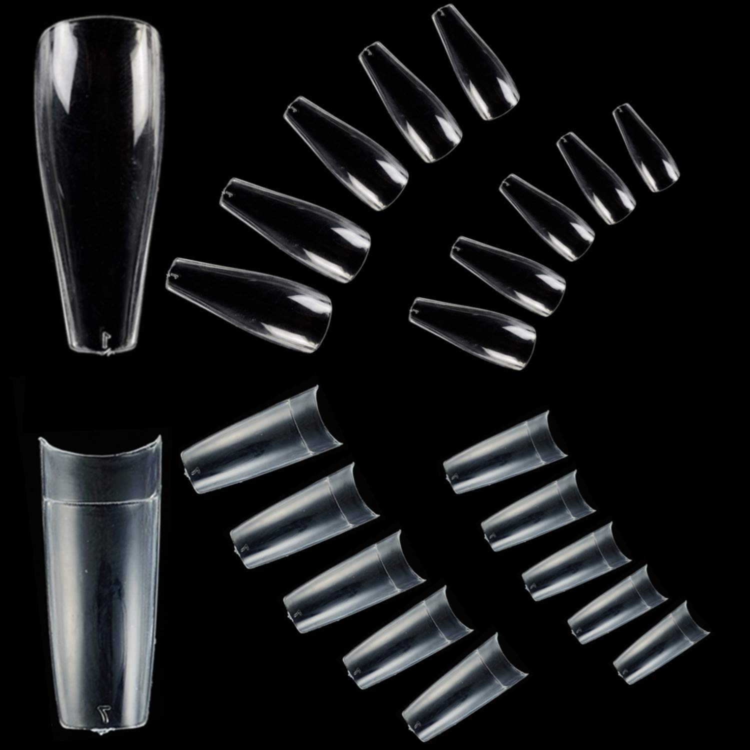 Photo 1 of 1000pcs Clear False Nails Extension Tips Half Cover 500pcs Full Cover 500pcs Coffin Shape Acrylic Nail Tips