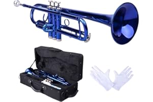Kcelarec Brass Standard B Trumpet Instrument with Case,Gloves, for Student Beginner (Blue)