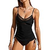 CUPSHE Women's Tankini Sets Two Piece Swimsuit High Waisted Tummy Control Bathing Suit Back Tie Drawstring Mesh
