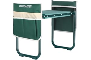 FEED GARDEN Garden Kneeler and Seat, Upgraded Foldable Gardening Stool with 10.23" Wide Kneeling Pad, Heavy Duty Gardening Bench Chair with 2 Tool Pouches, Gardening Gifts for Seniors Mom Women Men
