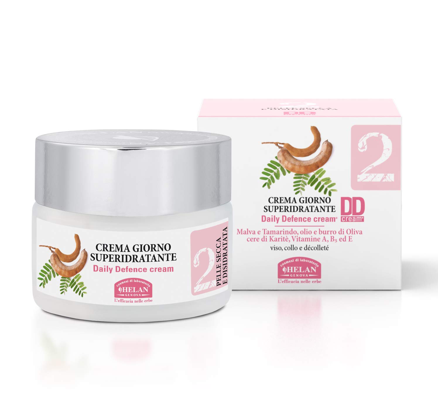 Helan Linea Viso 2 - Moisturiser & Daily Defence Cream for Skincare Routine, Face Cream for Women with Dry Skin, Day Cream for Face & Neck with Vitamin E & B5, Tamarind Extracts - Made in Italy, 50 ml