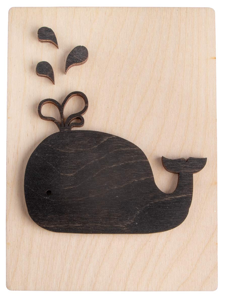 Rayher 63122576 Wood Tile with Whale Shape for DIY Wall Art, Wooden Whale Tile for Names, Words, Crafts and Wall Decoration, 10.5 x 14.8 cm