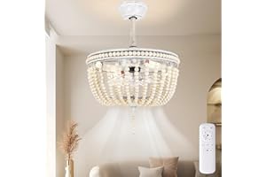 JSAITEE Boho Beaded Ceiling Fan with Lights and Remote Control, 18 Inch Coastal Caged Fandelier Ceiling Fan with Lights for Bedroom Living Room Nursery Kitchen