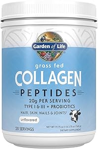 Garden of Life Grass Fed Collagen Peptides Powder Unflavored Collagen Powder for Women Men Hair Skin Nails Joints, Hydrolyzed