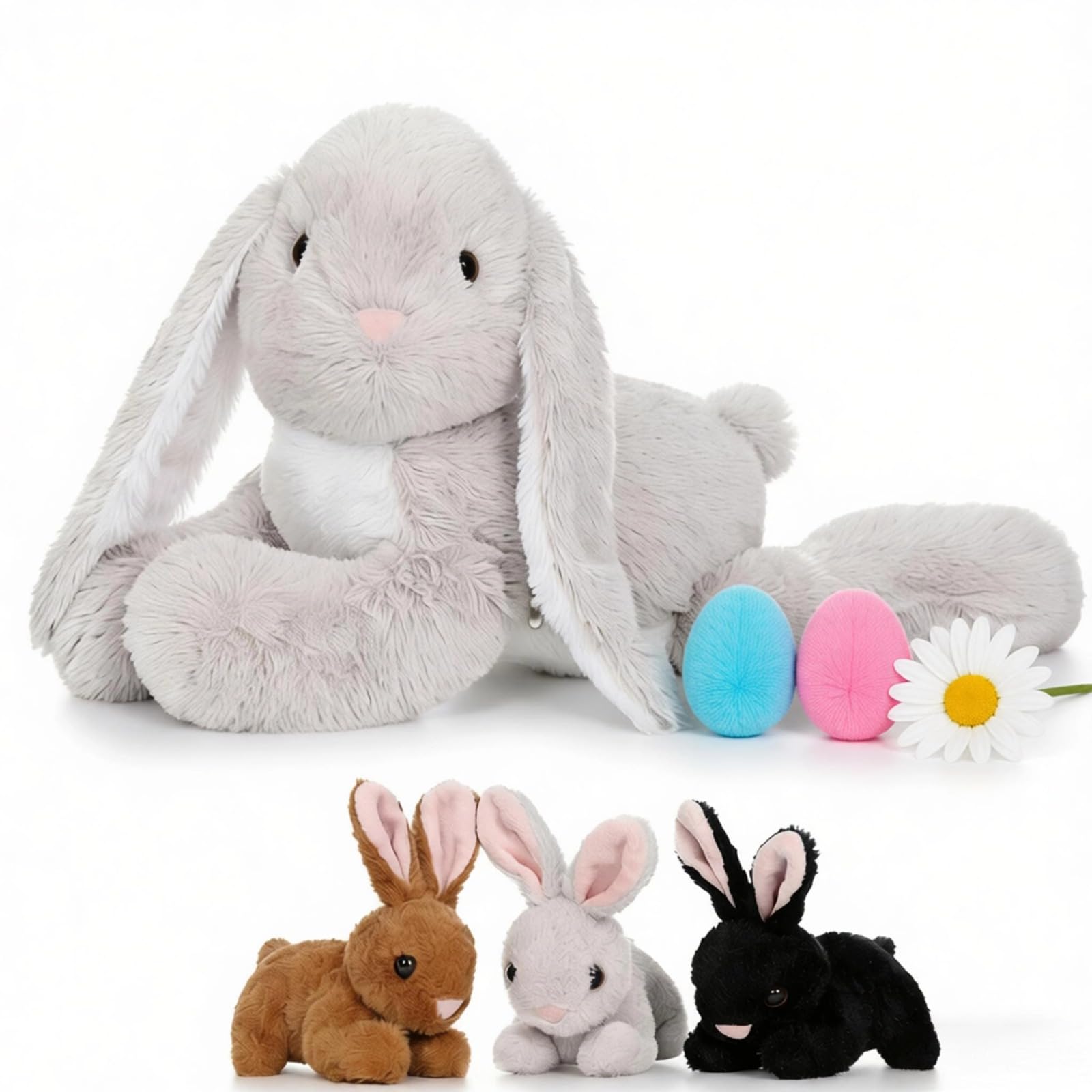 BENINY 4 Pcs Easter Bunny Stuffed Animal - Large Stuffed Rabbit Plush Toys for Kids - Cuddly Mommy Bunny Surprise with 3 Small Bunnies