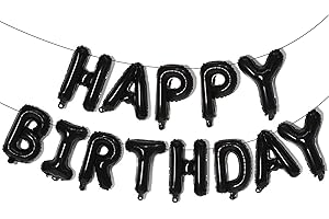 KALOR Black Happy Birthday Balloons Banner, 16 Inch Mylar Foil Letters Balloon Sign for Women, Men, Boys & Girls Kids Birthday Decorations Photo Backdrop