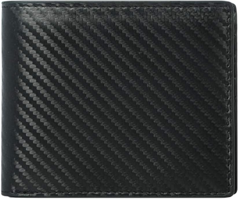 Hibate Mens Wallet Leather RFID Blocking Bifold Card Carbon Fibre Wallets - Black