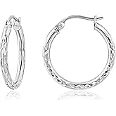 Sterling Silver 2mm Width Diamond-Cut Round Hoop Earrings, 15mm-60mm