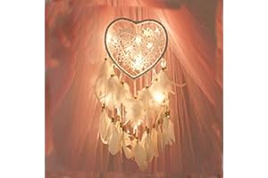 LJJPMLLPZ Skreened Christmas Lights，Fashion Handmade LED Light Dream Catcher with Feather Love Heart Dream Catcher Night Light Home Bedside Wall Hanging Home Party Wedding Decoration Gift (White)