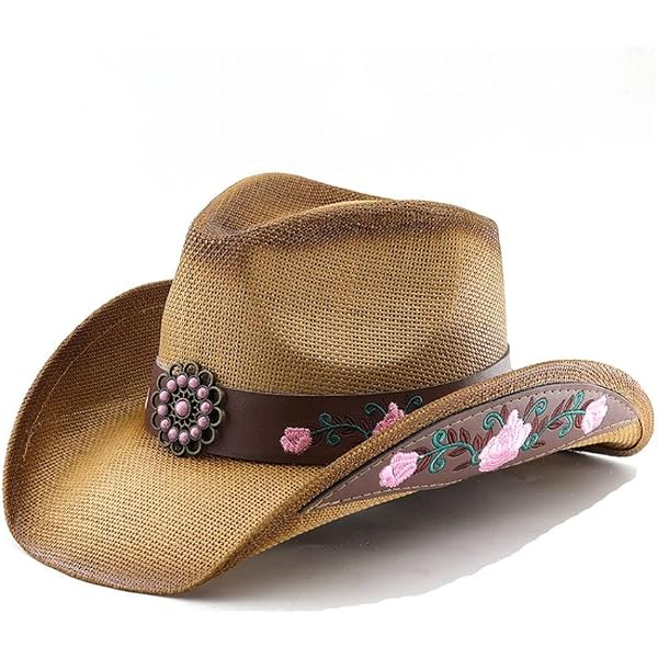 Melesh Adult Sun Straw Women Men Cowgirl Western Cowboy Hat 