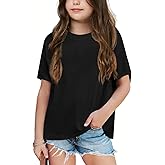 Girls Fashion Raw Hem Oversized T Shirts Summer Short Sleeve Tops Tees Shirt 5-14 Years