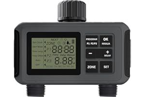 RCYAGO Sprinkler Timer, Programmable Water Timer for Garden Hose, Irrigation Timer with Rain Delay/Manual/Automatic Watering System, Outdoor Hose Timer for Lawns, Yard and Pool, 2 Outlet