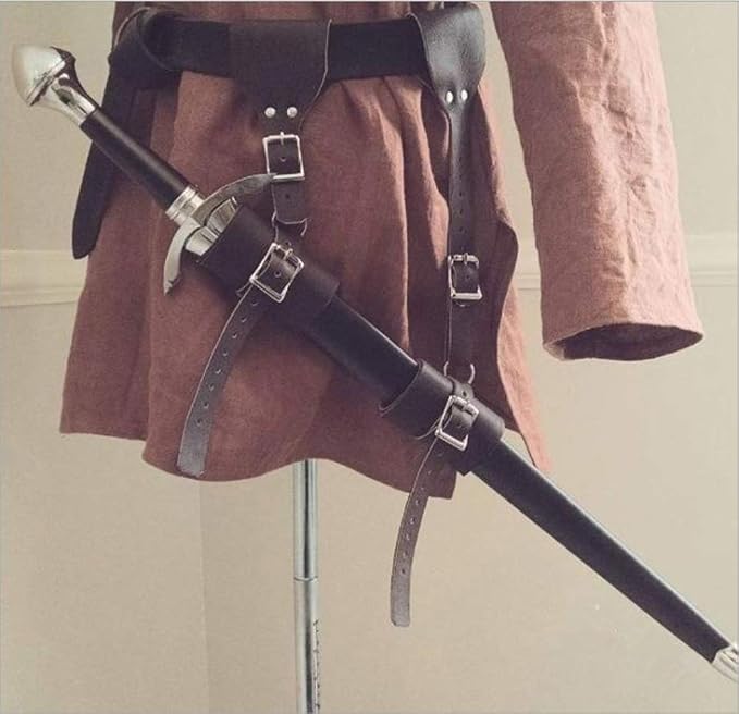 thumbnail image 2 of Medieval Sword Frog Belt & Scabbard - Adjustable PU Leather Sheath For Cosplay, Renaissance Fairs, Halloween 2 of 13