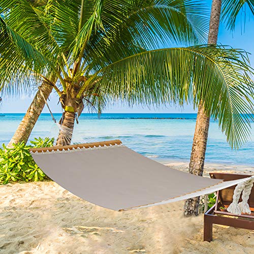 PATIO GUARDER 14 FT Portable Hammock with Double Size, Quick Dry Hammock with Solid Bamboo Spreader Bar and Chains, Outdoor Patio Yard Beach Hammock, UV Resistance, 450 Lb Capacity, Light Grey