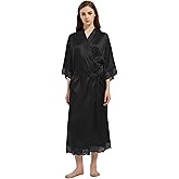 Women's Satin Robe Long Silk Kimono Bathrobe Lace Trim Bride Bridesmaid Robes Wedding Party Sleepwear Loungewear