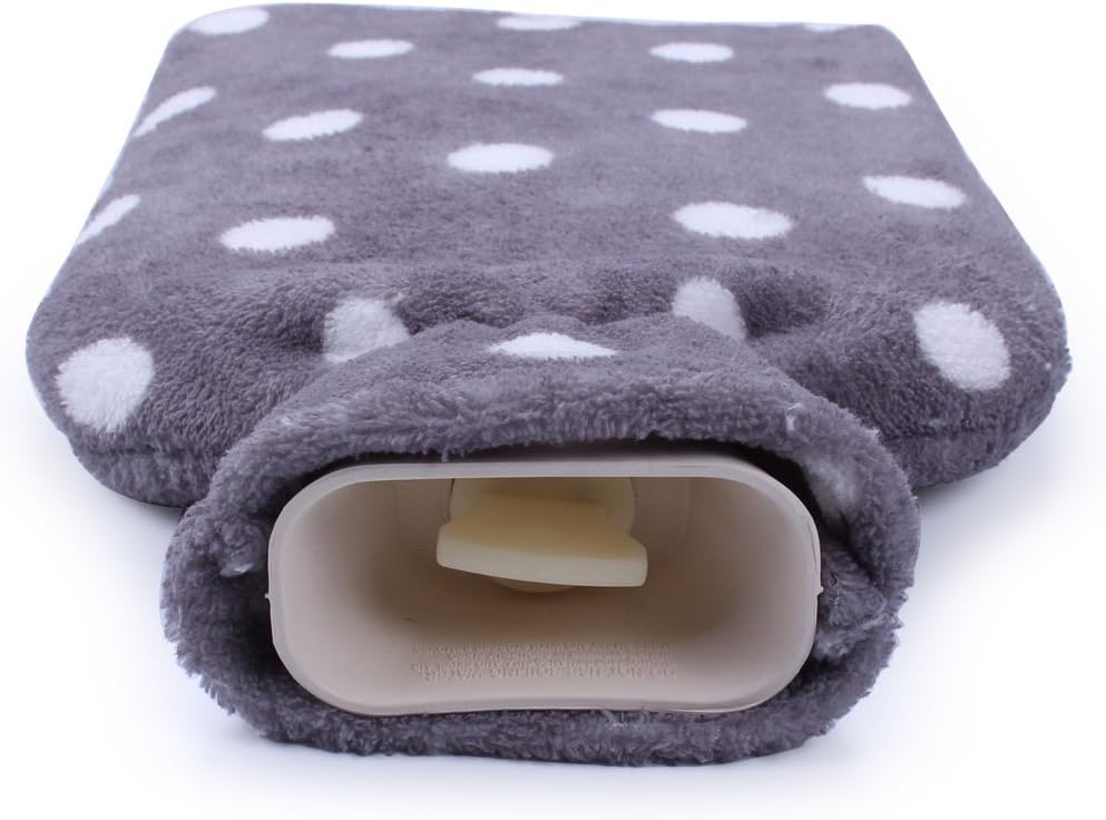 HomeTop Premium Classic Rubber Hot or Cold Water Bottle with Soft Fleece Cover (2 Liters, Purple/Gray Polka Dot): Health & Personal Care