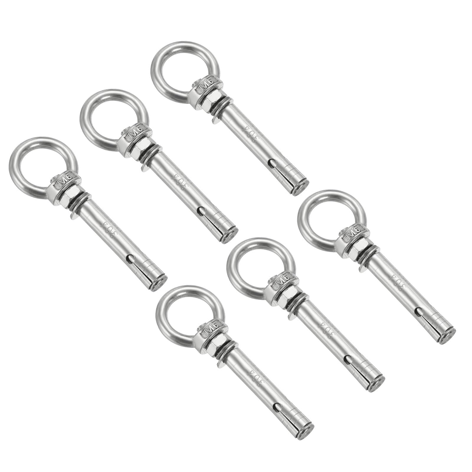 PATIKIL Expansion Eye Bolt M6x60mm, 6 Pack 304 Stainless Steel Shoulder Anchors Eyebolt Screw with Eye Ring for Concrete Brick Walls Canopy Engineering Rigging Silver