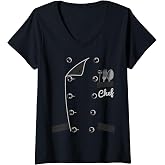 Womens Chef TShirt Uniform Jacket Faux Funny Cook Shirt for Cooking V-Neck T-Shirt