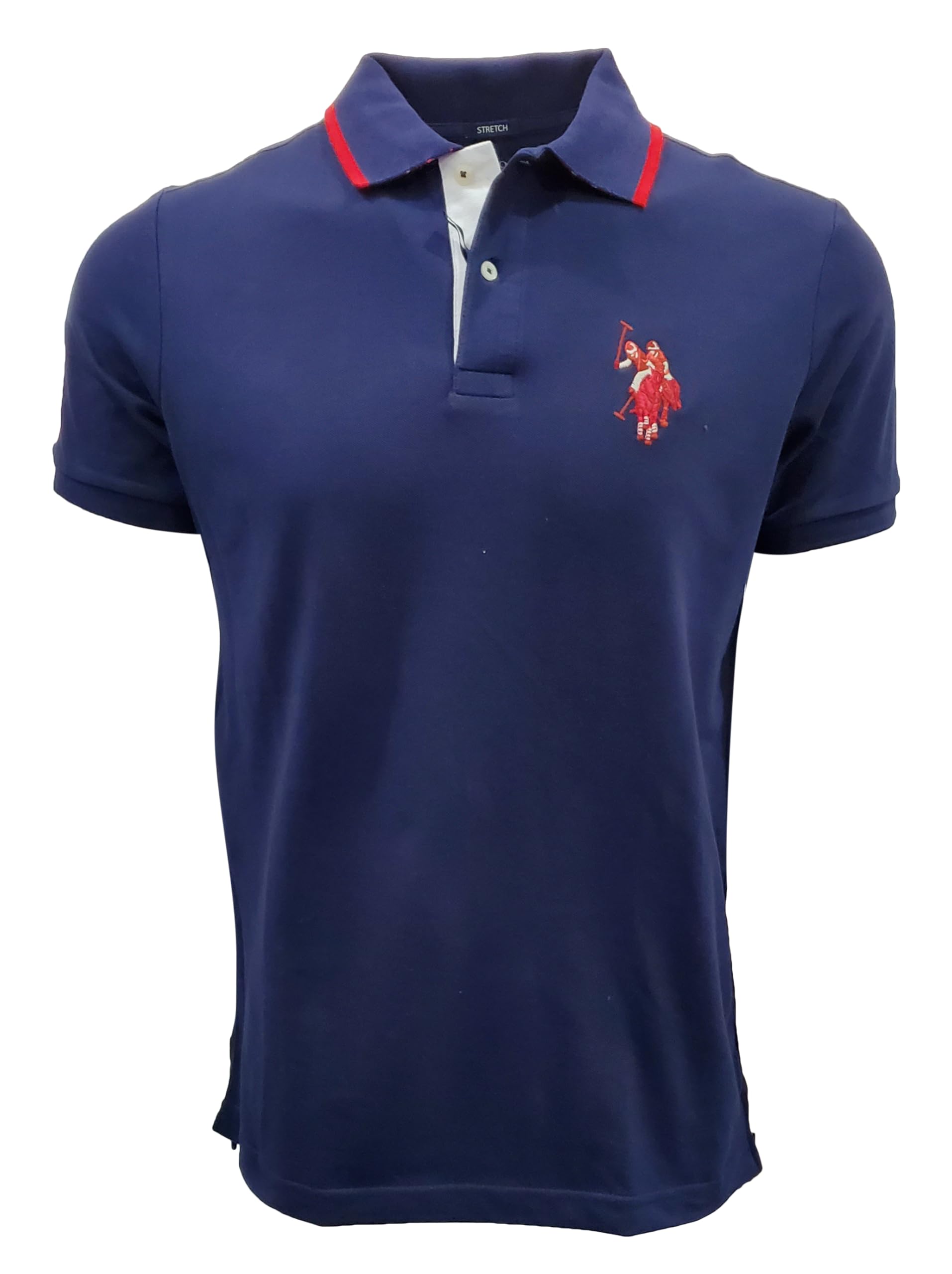 U.S. Polo Assn. Men's Short-Sleeve Polo Shirt with Applique, Casual Summer Slim Fit Polo Shirt with Contrast Color (X-Large, Navy/Multi Red Pony) Image