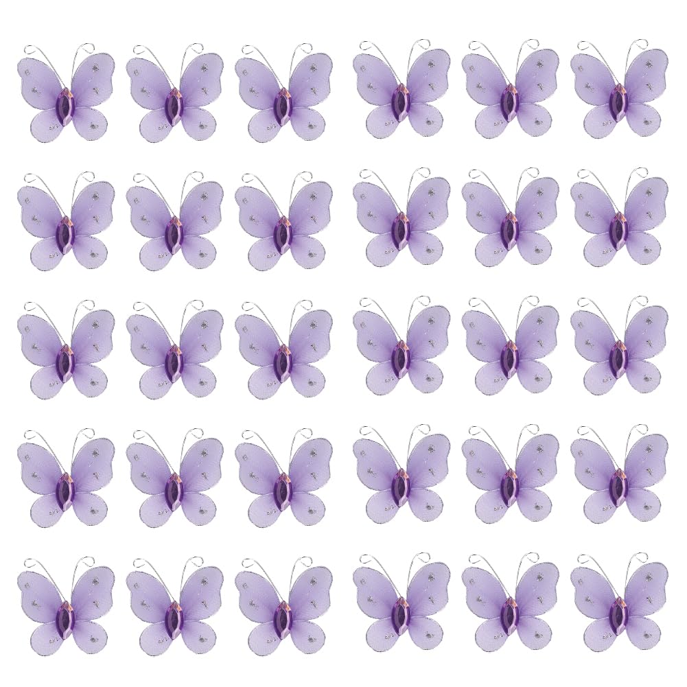 Tiiyee Glitter Butterfly Craft, 30Pcs DIY Mesh Wire Butterflies Ornaments Decorations Christmas with Gem Multipurpose Clothing for Home Craft Wedding Party Cloth Dress Table Scatter Card