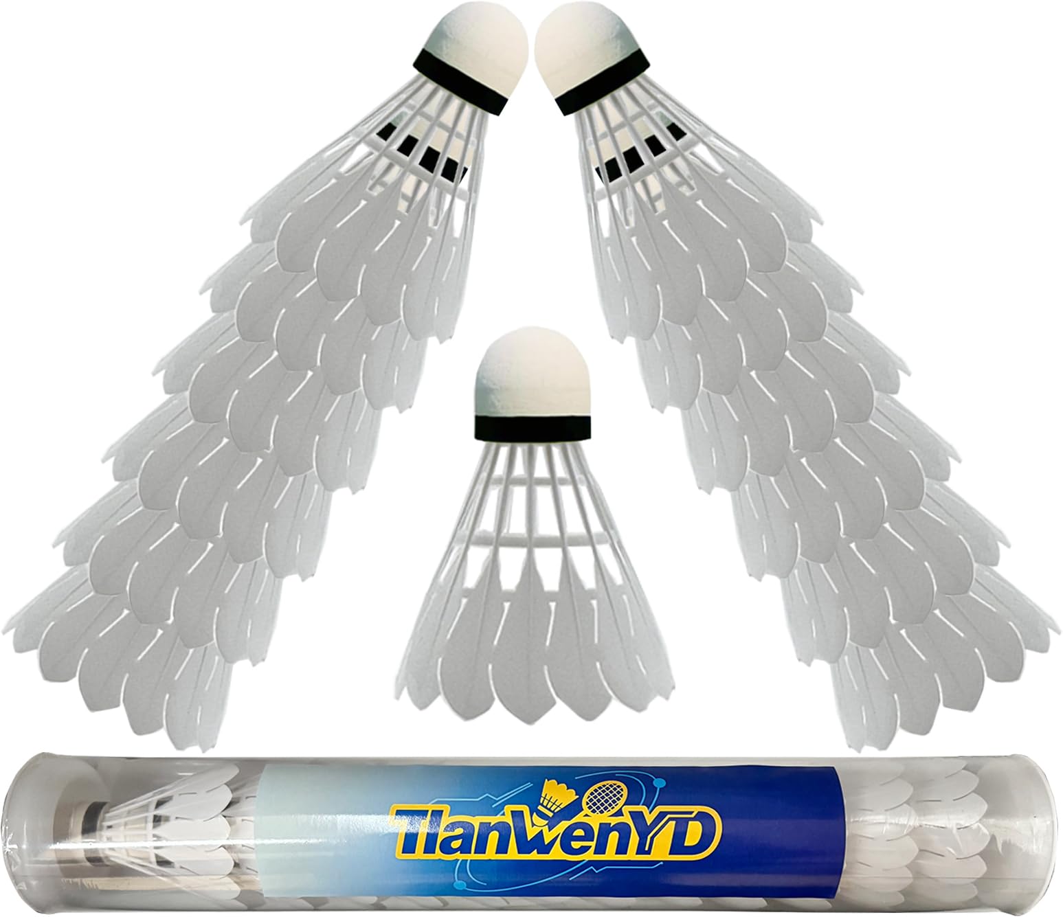 Photo 1 of TIanWenYD Badminton Shuttlecocks 12 Packs - Nylon Feather Birdies with Great Stability and Durability for Indoor Outdoor Sports - High Speed Training Shuttlecocks & Balls (White)