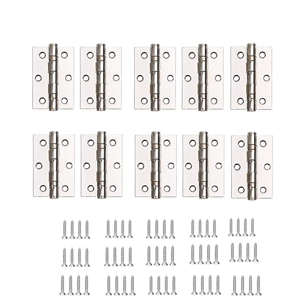FLZONE Stainless Steel Butt Hinges, 10 Pieces with 60 Screws, Modern Style, Metallic Finish, 2 Inch