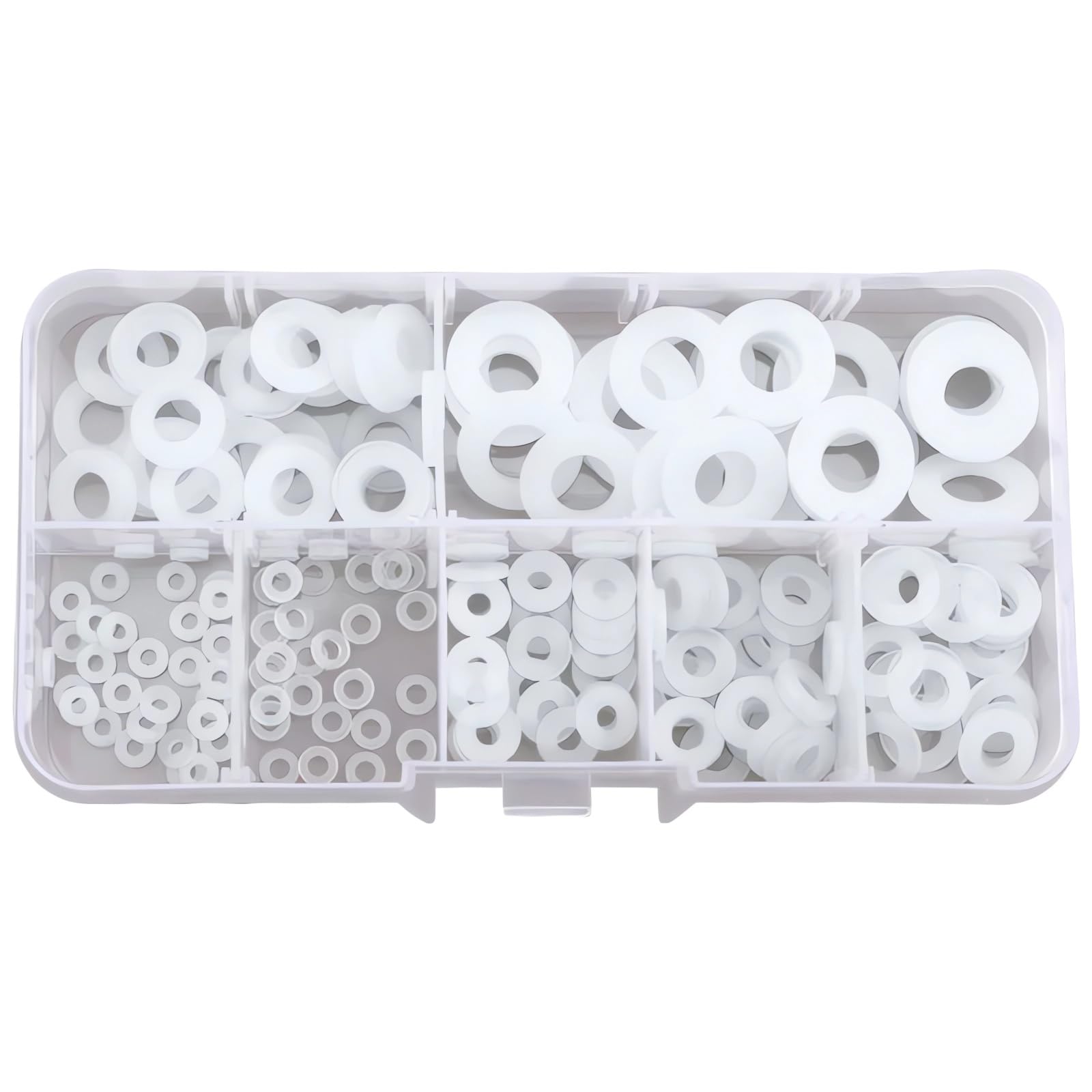 500 Pcs Nylon Washers, Assorted Flat Plastic Spacers for Bolts and Screws, 8 Sizes (M2, M2.5, M3, M4, M5, M6, M8, M10), 5-20mm, Insulation Gaskets for Plumbing and Mechanical Use